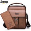 JEEP BULUO Brand New High Quality Leather Crossbody Bags For Men Man's Shoulder Messenger Bag Business Casual Fashion Tote Bag